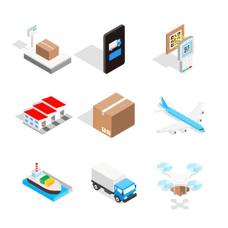 a variety of forwarding delivery freight, isometric vector setのイラスト素材