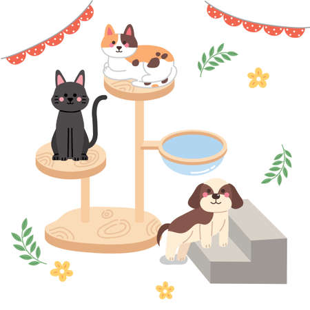 pet food related, cats and dogs drawingのイラスト素材