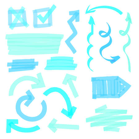 blue highlighter concept, arrows, highlight, check, stroke, underline, line, directionsのイラスト素材