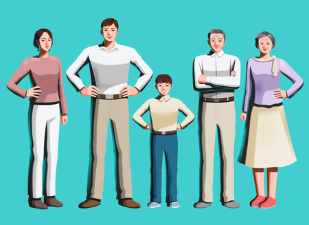 heroes in daily life, Family Vector Illustrationのイラスト素材