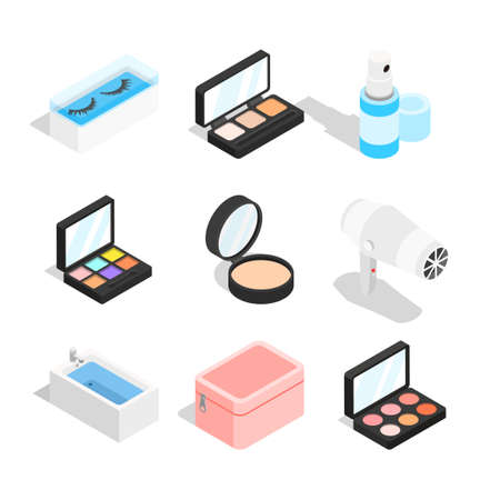 a variety of beauty care concept objects, isometric vector setのイラスト素材