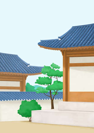 Korea Hanok Summer Illustrationのイラスト素材