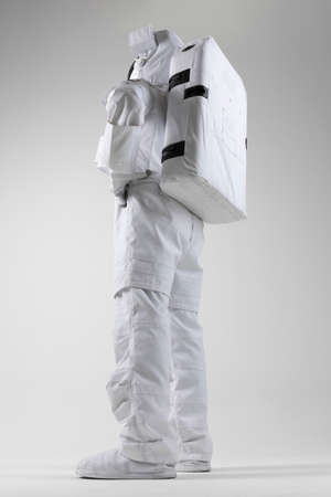 lively astronaut hands on the waist, white backgroundの写真素材