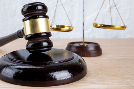 crime and law concept, scale and gavelの写真素材