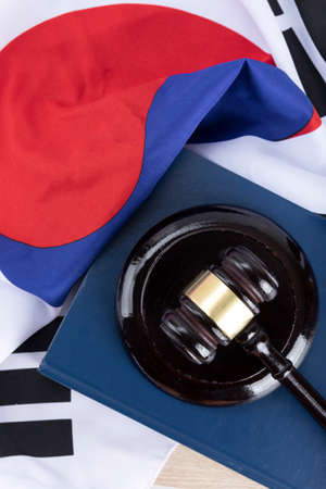 Republic of Korea flag, gavel and law bookの写真素材