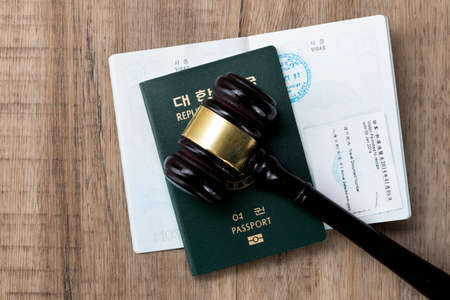 gavel placed on the passport - Crime and the Lawの写真素材