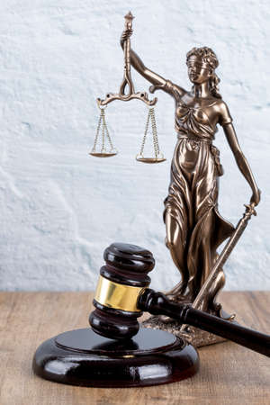 crime and law concept, statue of justice and gavelの写真素材