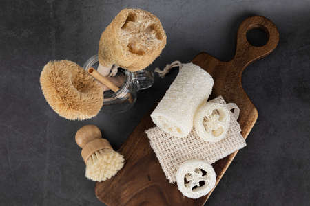 Zero waste - natural loofah brush and bamboo straws