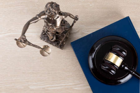 crime and law concept, statue of justice and gavel