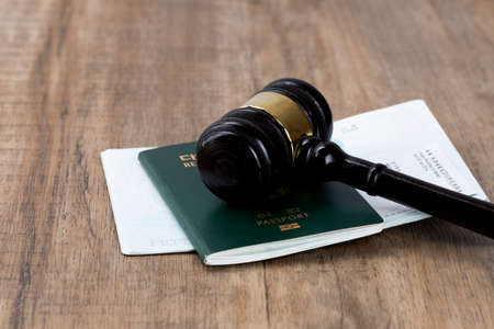 gavel placed on the passport - Crime and the Lawの写真素材