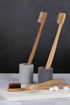 Zero waste - Bamboo toothbrush and solid toothpasteの写真素材