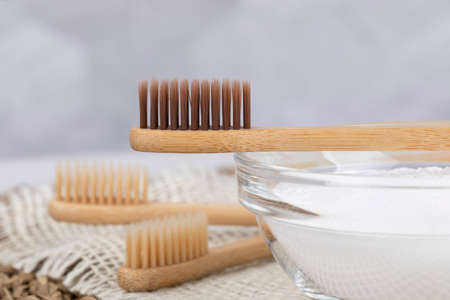 Zero waste - Bamboo toothbrush and baking sodaの写真素材
