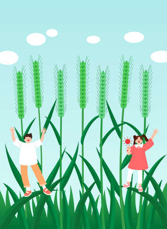 Spring with rice plants illustrationのイラスト素材