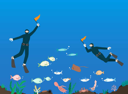 People in wetsuit and shellfishのイラスト素材