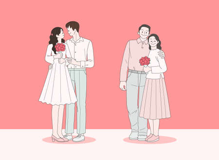 married couples day with couple holding flowersのイラスト素材