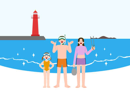 sea day, happy family in oceanのイラスト素材