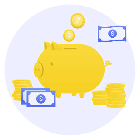 Vector illustration of a piggy bank and money.のイラスト素材