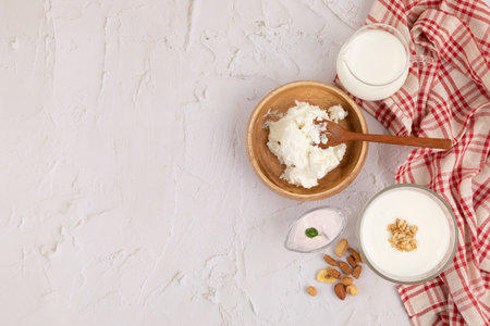 milk and yogurt collection, white backgroundの写真素材