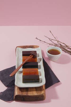 korean traditional dessert, red beans sweet jelly, jujube tea