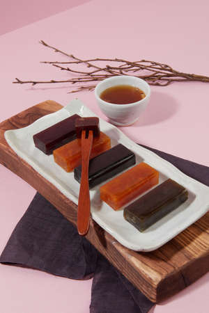korean traditional dessert, red beans sweet jelly, jujube tea