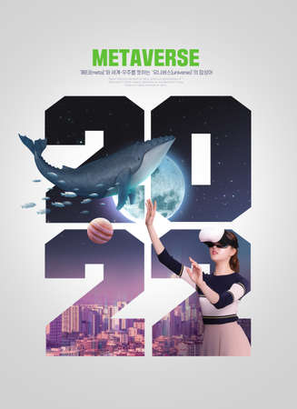 metaverse virtual reality poster with Asian Korean