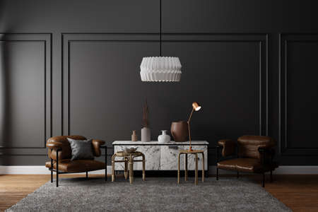 3d rendered black concept interior design graphic