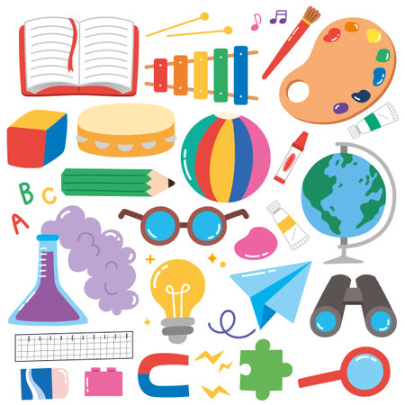 colorful children sticker sets of science educationのイラスト素材