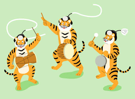 2022, year of tiger concept, tiger character and people celebrating new yearのイラスト素材