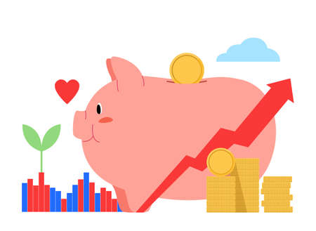 piggy bank and stock chart graphsのイラスト素材