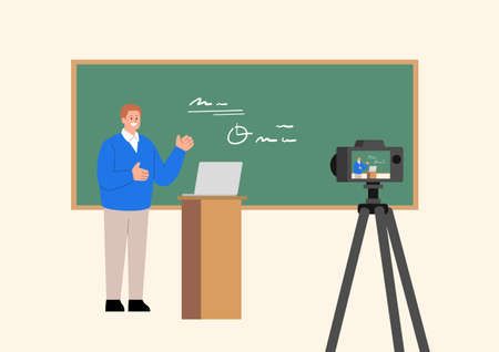 a teacher who teaches non face to face videosのイラスト素材