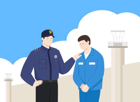 prison guard and prisional holding each others shouldersのイラスト素材