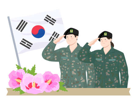 Korean soldier salutes on Armed Forces Dayのイラスト素材