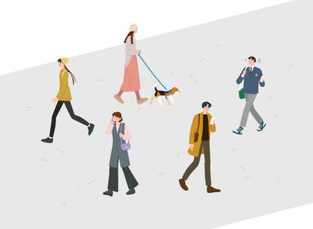 people of variety of age walking in streetのイラスト素材