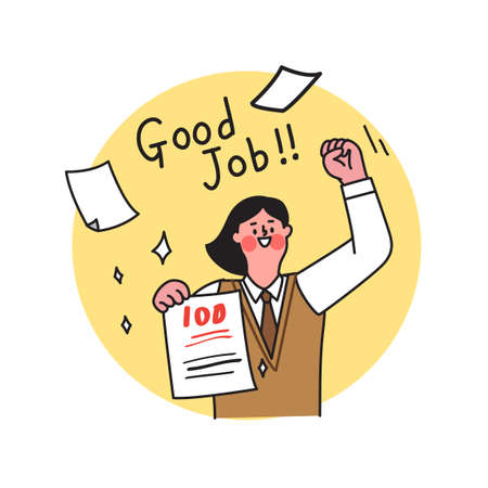 high school student cheering for perfect score in examのイラスト素材