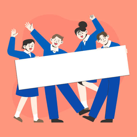 illustration of high school children studying, encouraging togetherのイラスト素材