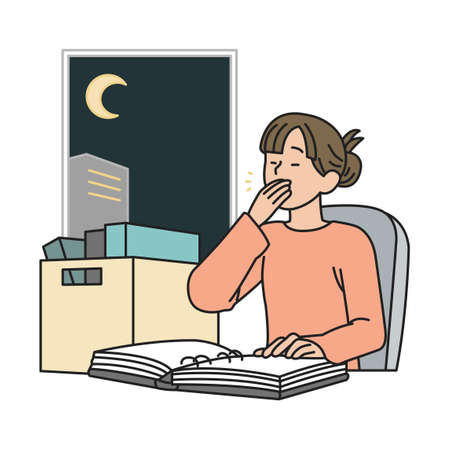 a female employee who works late at nightのイラスト素材