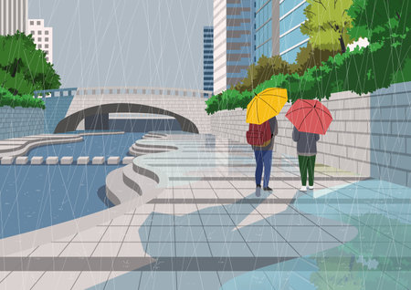 people with umbrella, rainy season in Koreaのイラスト素材