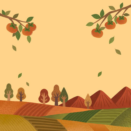 Autumn landscape with persimmonのイラスト素材
