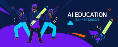 AI education banner illustration of student studyingのイラスト素材