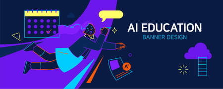 AI education banner illustration of student studyingのイラスト素材