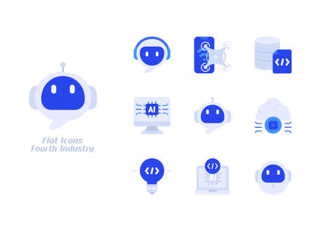 fourth industrial revolution, artificial intelligence and information communication concept vector icon setのイラスト素材