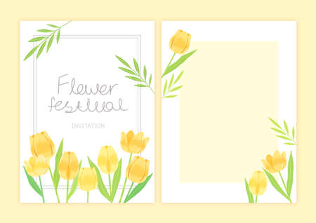 spring flower invitation, greeting card front and back pageのイラスト素材