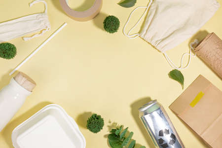 protect earth and environment concept, eco friendly package can fabric leaf tumblerの写真素材