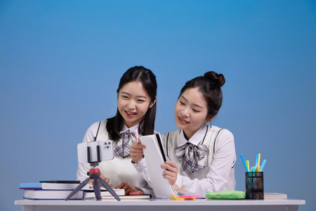 mz generation Asian Korean female hipster influencer, creator concept : who broadcast live broadcastsの写真素材