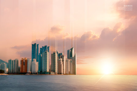 graphic rendered image of cityscape, business buildings