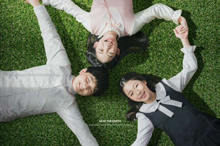 environment friendly graphic poster with Korean children and green plants