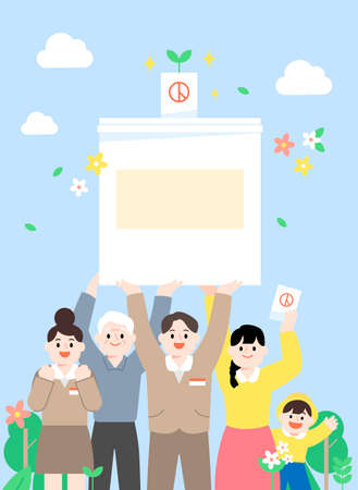 vote campaign, people carrying ballot boxのイラスト素材