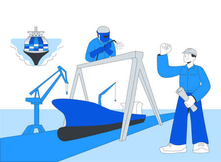 South Korea leading industry and technology, shipbuilding ships and boatsのイラスト素材