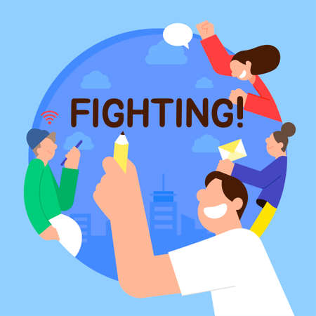 encouraging, motivating, cheering concept illustration vector of people with fighting text