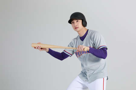 baseball sports player, asian korean man with bat